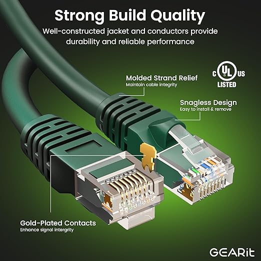 GearIT Cat 6 Ethernet Cable Cat6 Network Patch, Snagless Cord, Internet - Image 2