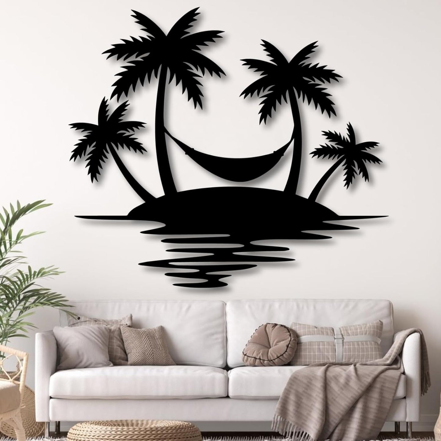 Palm Tree Metal Wall Decor,Palm Tree Outdoor Wall Art,Tropical Palm Tree Wall Decorations for Living Room,Outdoor Wall Decorations for House19"×16",White)
