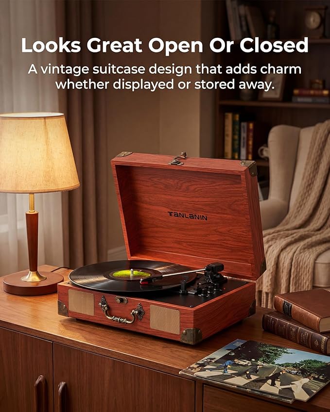 Vinyl Record Player with Bluetooth Output & Input, Treble & Bass Control - Image 5