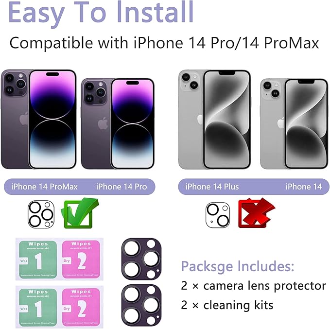 2 Pack Camera Lens Protector for iPhone 14 Pro/14 Pro Max, AR Tempered Glass - Image 2