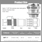 NPT 1" Stainless Steel Waterproof Cable Gland IP68 Waterproof Cable Gland - Image 2