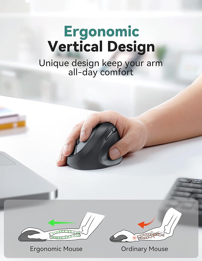 TECKNET Ergonomic Mouse, 4800 DPI Wireless Vertical Mouse, 5 Adjustable DPI - Image 2