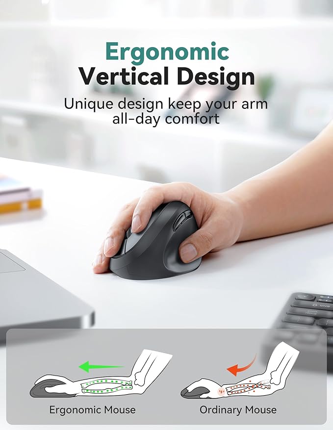 TECKNET Ergonomic Mouse, 4800 DPI 5 Adjustable DPI Levels, Wireless Vertical - Image 2