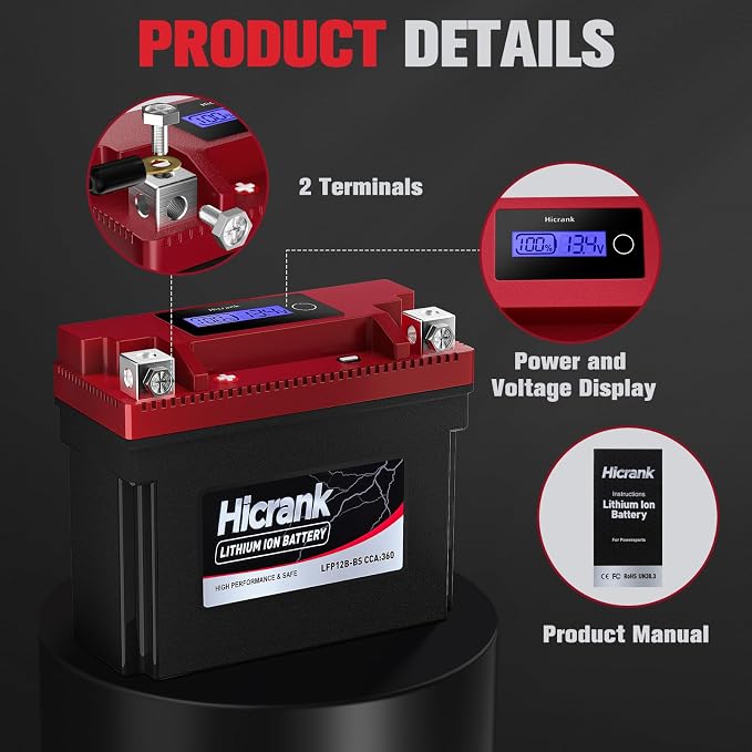 YT12B-BS Lithium 12V 6Ah 360CCA LiFePO4 Motorcycle Battery, Powersports Battery - Image 3