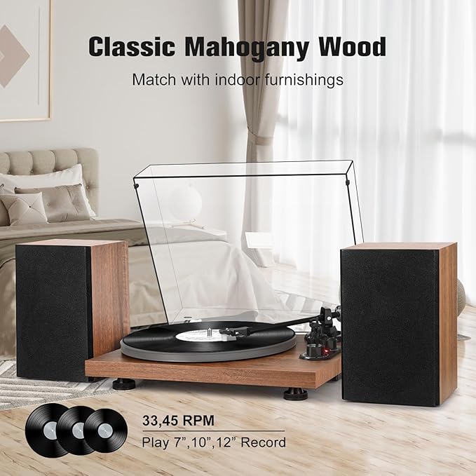 Record Player Turntable with 40W Speakers and Bluetooth Output Input - Image 6