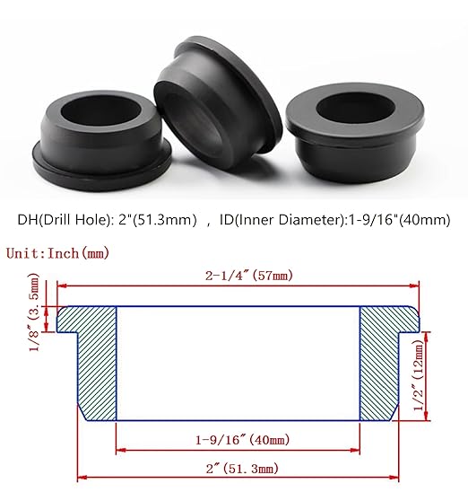 5 pcs 2" Drill Hole，1-9/16"ID Black Silicone Top hat Rubber Grommets - Image 2