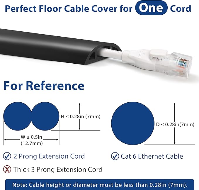 Cord Cover Floor 6ft Black, PVC Floor Cable Cover, Cord Hider Floor Cord - Image 2