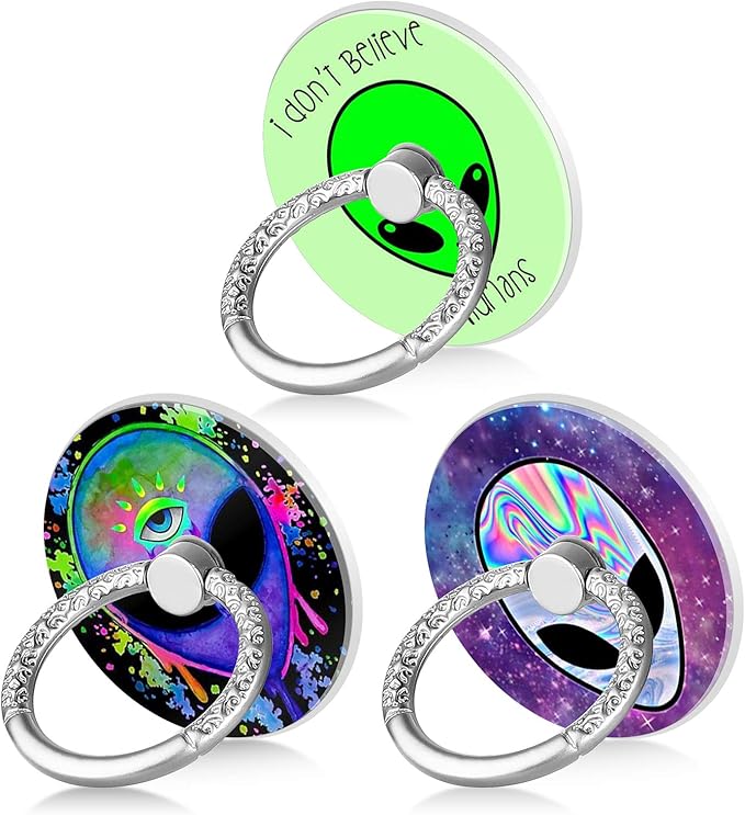 Bonoma Phone Ring Grip, 3 Pack Aliens 360 Degree Rotation 180 Degree Flip by Bonoma
