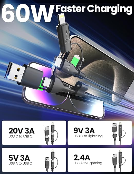 Coiled USB-C and Lightning Cable 2-in-1, 3FT iPhone 17 16 Car Charger Cord - Image 3