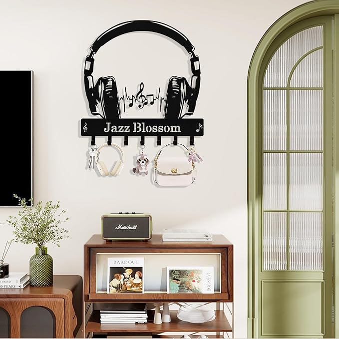 Personalized Headphone Key Holder Wall Mount, Custom Metal Key Rack Key Holder - Image 2