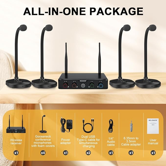 4-Channel Wireless Conference Microphone System, UHF Compact Cordless Mic Set - Image 6
