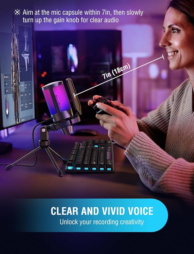 FIFINE Gaming USB Microphone for PC PS5, Condenser Mic - Image 8