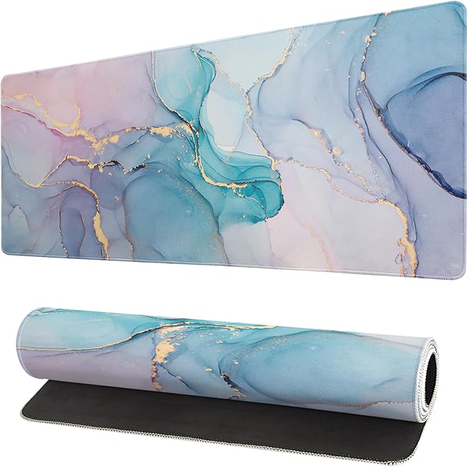 Teal Marble Extended Mouse Pad 31.5x11.8 Inch Turquoise Desk Marble Mousepad by Siski