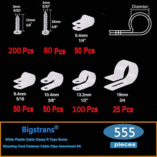 Bigtrans 555 Pcs Nylon Plastic R-Type Wire Clips - Image 2