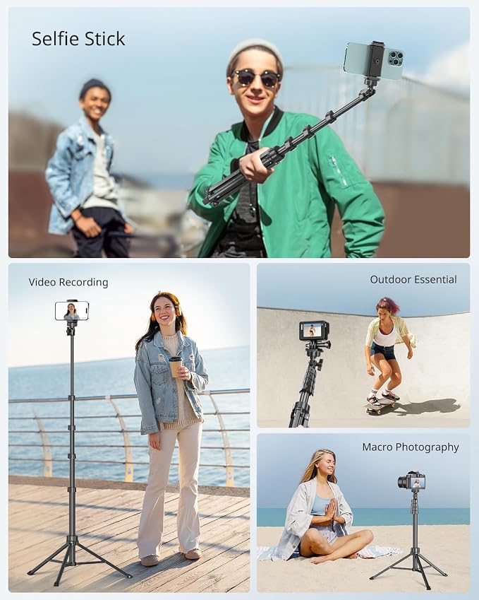 SENSYNE 62" Phone Tripod & Selfie Stick, Extendable Cell Phone Tripod Stand - Image 4