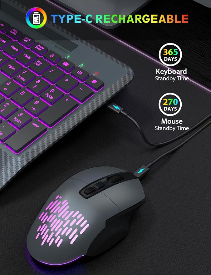 Wireless Keyboard and Mouse Backlits, Wrist Rest, Jiggler Mouse, Rechargeable - Image 6