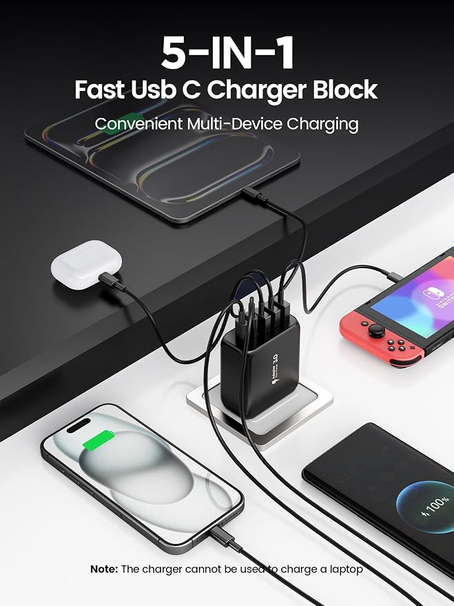 USB C Charger Block, Type C Charger Fast Charging, Total 50W 5-Port USB Wall - Image 3