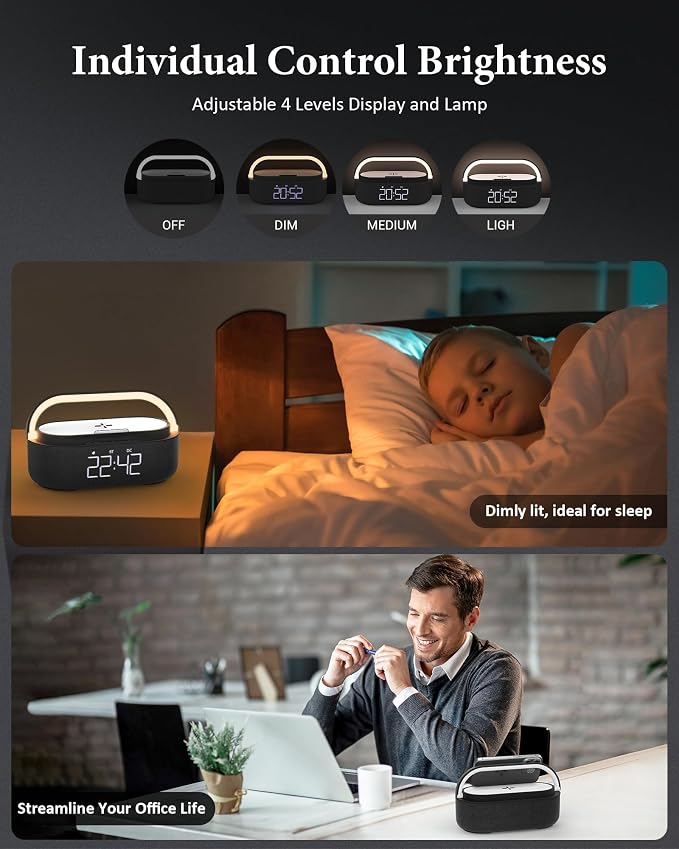 COLSUR Bluetooth Speaker with Wireless Charger, FM Radio, Dimmable LED Night - Image 6