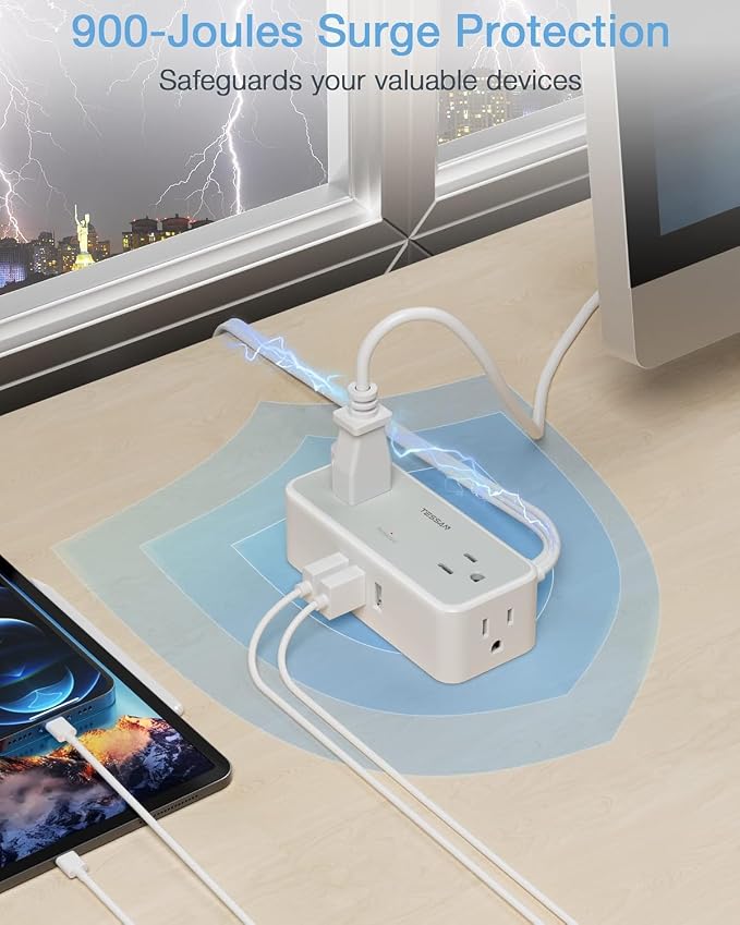 Ultra Thin 5FT Flat Extension Cord, TESSAN Surge Protector Flat Plug Power Strip - Image 2