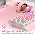Pink Creamy Keyboard, Rainbow LED Backlit, 104 Keys Silent Light Up Gaming - Image 4