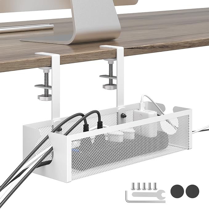 DELAMU Under Desk Cable Management Tray, No Drill Metal Mesh Cable Management - Image 9