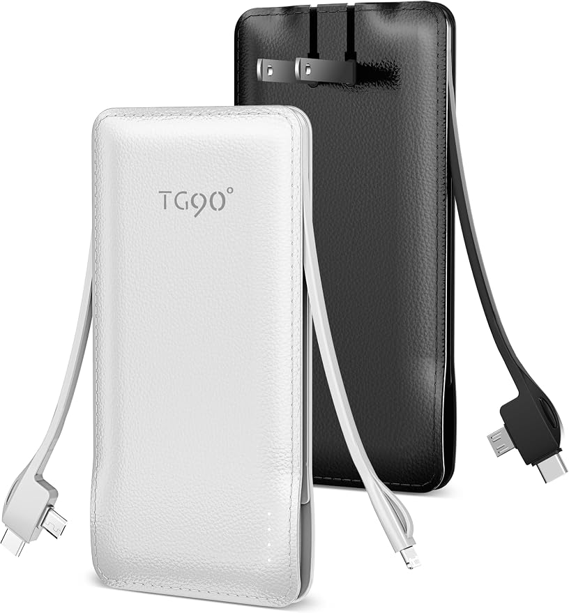 TG90° 2 Pack 10000mAh Power Bank Built-in Foldable AC Wall Plug and Cables by TG90%C2%B0