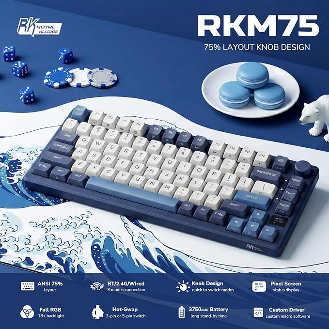 RK ROYAL KLUDGE M75 Wireless Mechanical Keyboard w/Screen and Volume Knob - Image 2