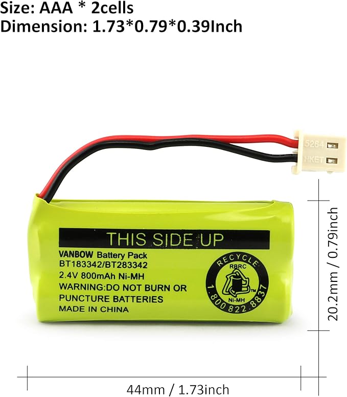 BT183342/BT283342 2.4V 800mAh Ni-MH Battery Compatible - Image 3