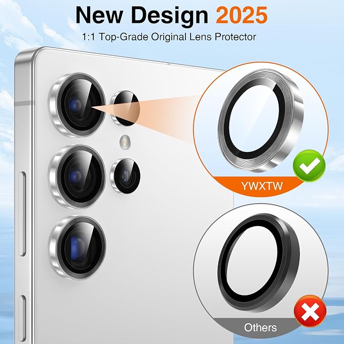 YWXTW S25 Ultra Camera Lens Cover, 9H Tempered Glass Upgraded Metal Edging - Image 2