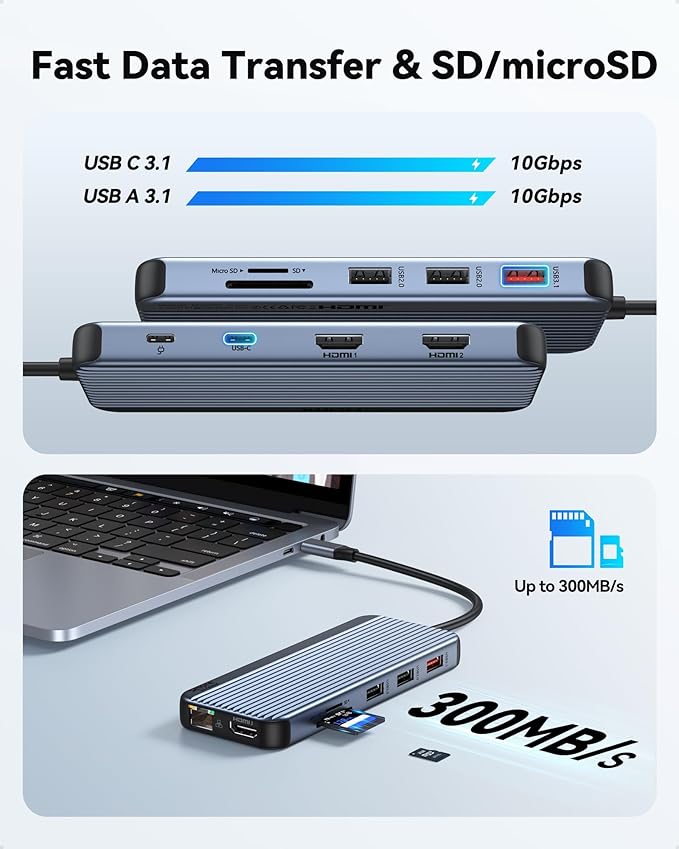 USB C Docking Station 3 HDMI, Docking Station 3 Monitors, 12 in 1 Docking - Image 7