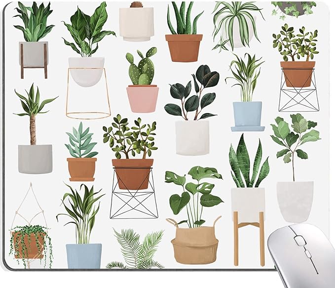 Mouse Pad, Cute House Plants Mouse Pads, Square Washable Cloth Personalized by Armanza