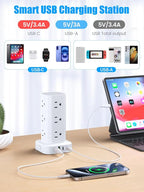 Tower Power Strip with 15W Wireless Charger, 6FT Flat Plug Extension Cord with - Image 4