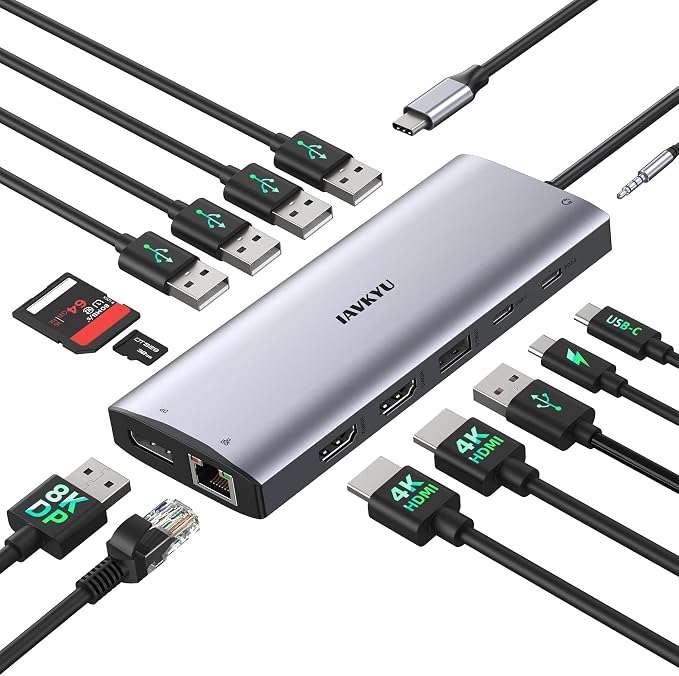 USB C Docking Station 3 Monitors 4K@60Hz, 14-in-1 Laptop Docking Station by iavkyu