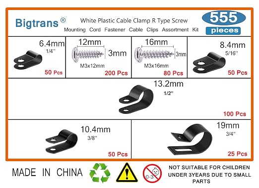 Bigtrans 555 Pcs Nylon Plastic R-Type Wire Clips - Image 2