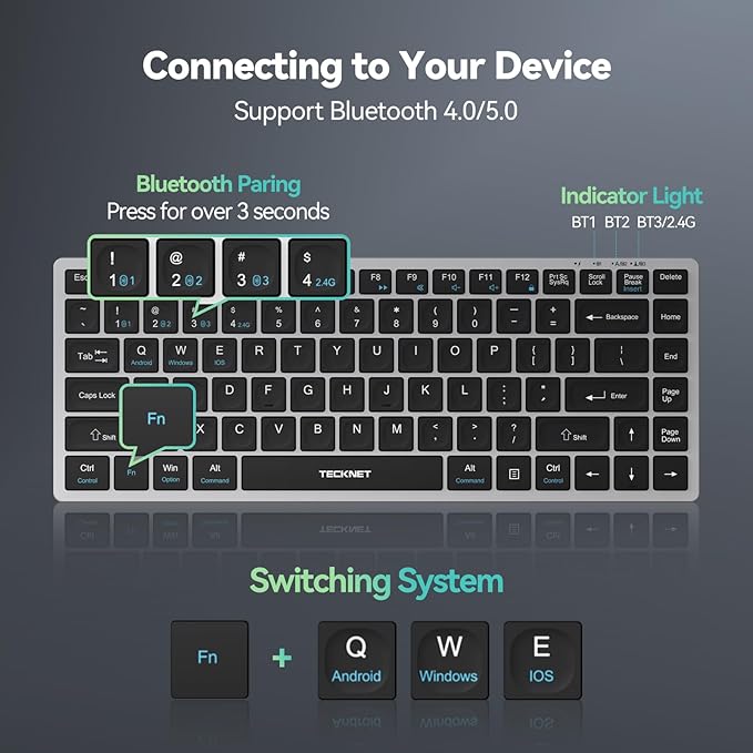 TECKNET Bluetooth Keyboard Rechargeable, 4-Device Wireless Keyboard, Ultra-Slim - Image 6