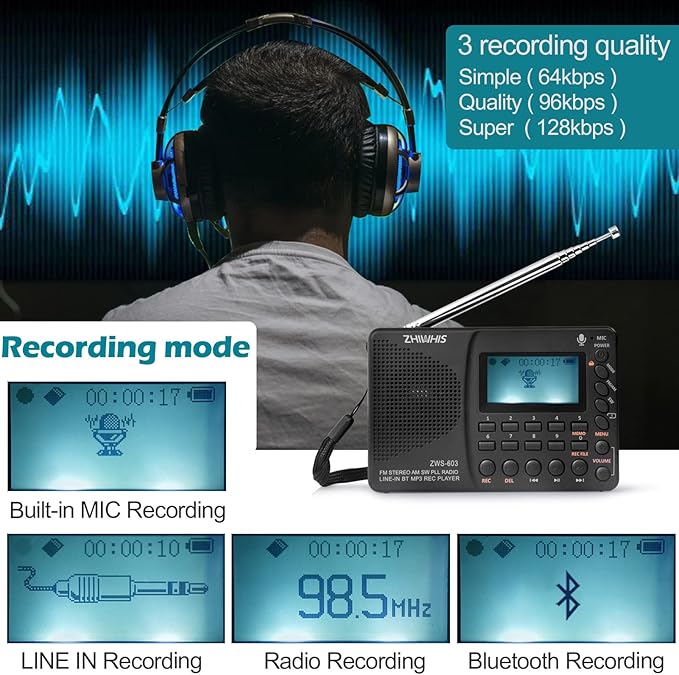 ZHIWHIS Portable Bluetooth Radio, FM AM Shortwave Radios - Image 6