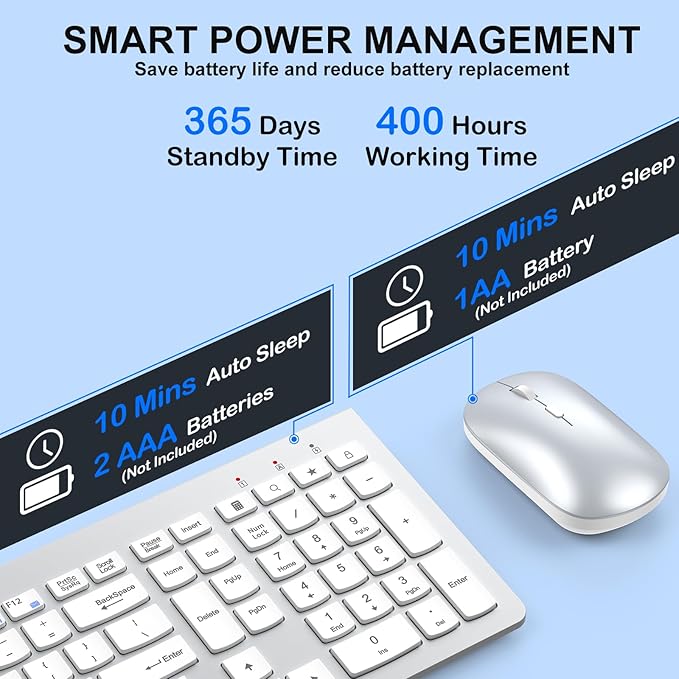 Wireless Keyboard and Mouse Combo, Ultra Slim Design Full Size Keyboard and 3 - Image 6
