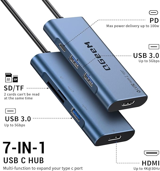 USB C Hub, QGeeM USB 4k to HDMI Adapter, 7 in 1 USB-C Dongle - Image 2