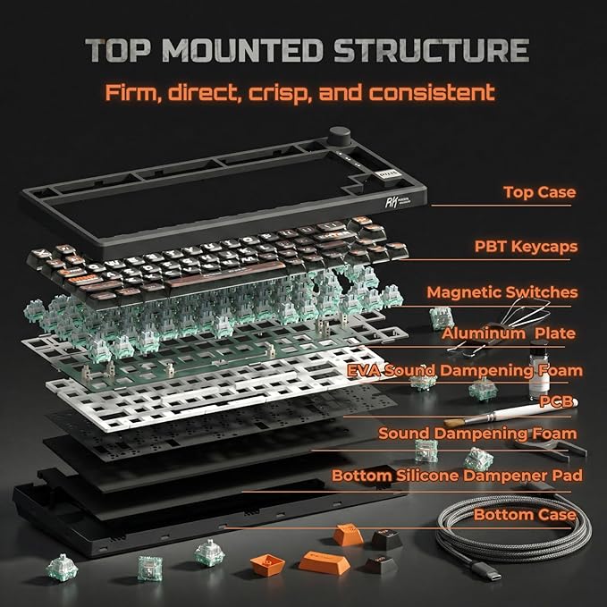 RK ROYAL KLUDGE 75% HE Mechanical Gaming Keyboard Wired Hall Effect Magnetic - Image 6