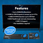 OREI 4x1 KVM 4K HDMI Over Ethernet Extender Switcher Balun Over CAT6/7 Cable - Image 3