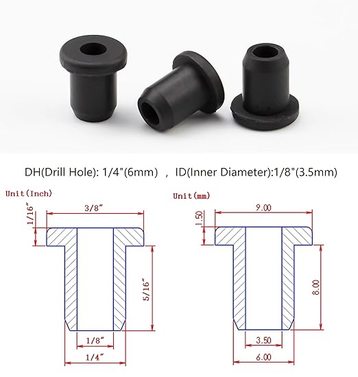 30 pcs 1/4" Drill Hole，1/8" ID Black Silicone Top hat Rubber Grommets - Image 2