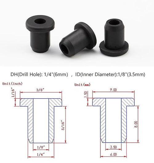 30 pcs 1/4" Drill Hole，1/8" ID Black Silicone Top hat Rubber Grommets - Image 2