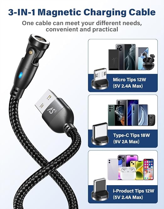 A.S Magnetic Charging Cable-3 in 1 Magnetic Phone Charger Data Transfer - Image 7