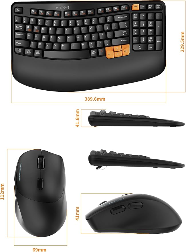 Wireless Keyboard and Mouse Combo, 2.4G Wave Keys Ergonomic Keyboard - Image 9