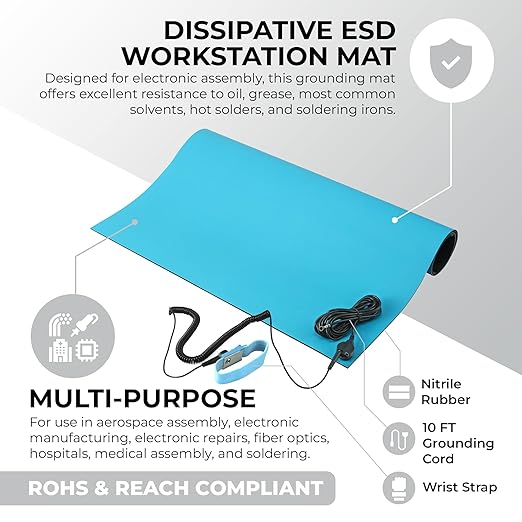 MWRF Source ESD Mat Kit with Wrist Strap and Grounding Cord - Image 2
