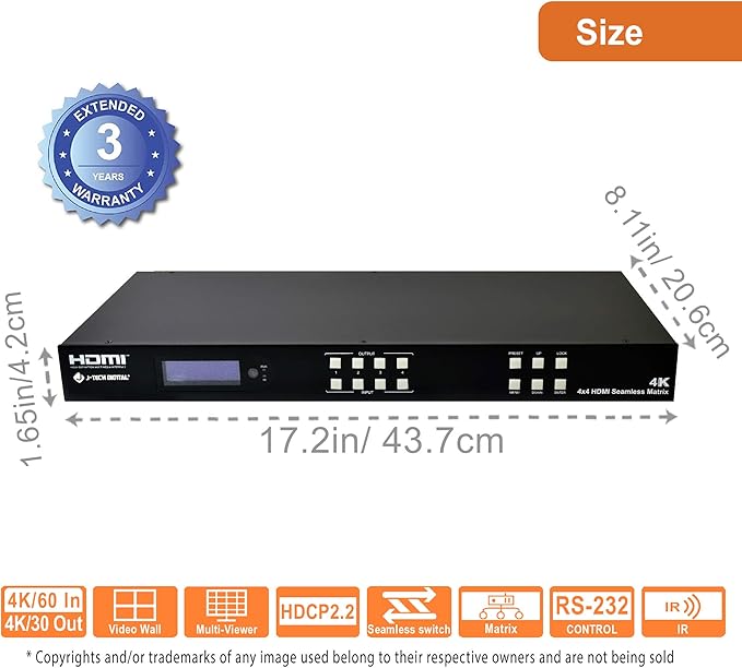 J-Tech Digital 4k 2x2 4K60Hz HDMI Video Wall Controller Multiviewer Seamless - Image 2