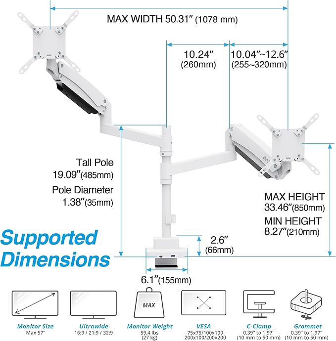 AVLT Dual 57 Inch Heavy Duty Stacking Monitor Arm Pole Top Mount - Image 2