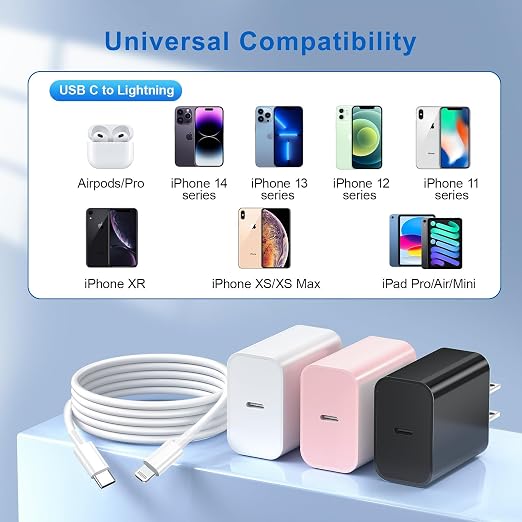 for iPhone 14 13 12 11 Fast Charger, 3 Pack 20W USB C Charger Block - Image 6