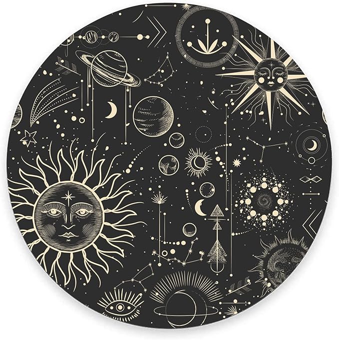 Round Mouse Pad, Celestial Pattern Sun and Moon Mouse Pad, Washable Gaming by Armanza