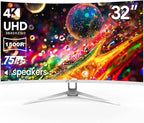 CRUA 32" White Curved Monitor, 4K UHD 1500R VA Screen, 75Hz Computer Monitor - Image 2